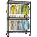 FUTASSI P3 Plus Rolling Clothes Rack, Clothing Racks for Hanging Clothes, Heavy Duty Garment Rack with Wheels, Freestanding Port