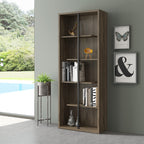 Techni Mobili 5 Shelf Bookcase - Walnut Vertical Standing Wood Bookshelf For Living Room, Bedroom & Home Office - Staggered Bookcase With Asymmetrical Shelves & Heavy Duty Steel Bar Cassa Collection