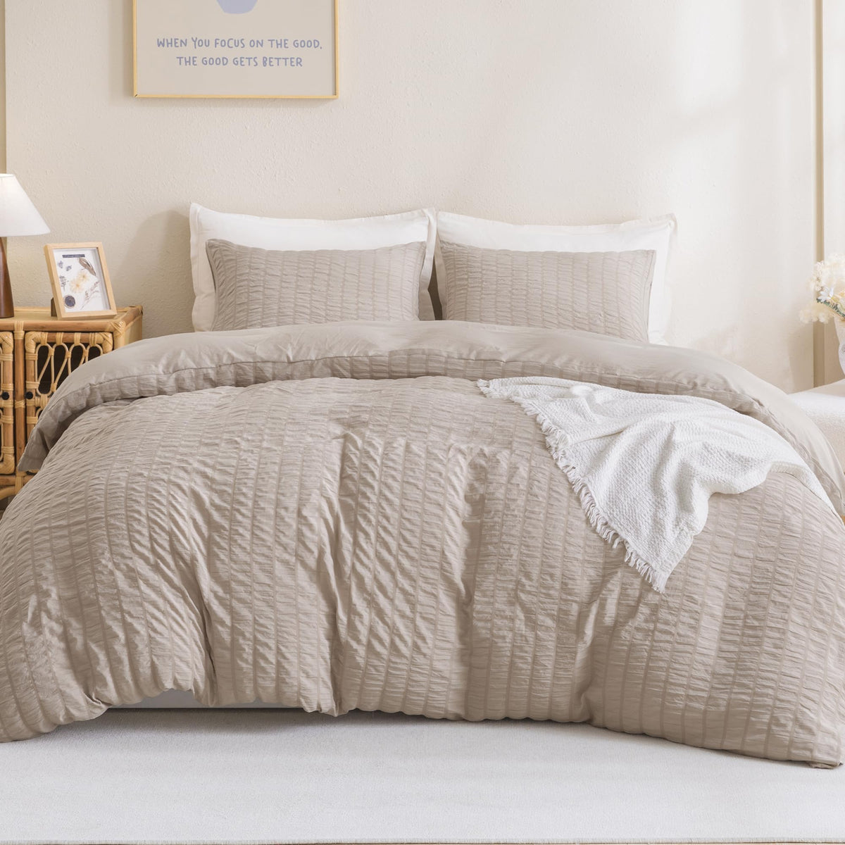 Litanika Burnt Orange Comforter King Size Set, 3 Pieces Lightweight Seersucker Bedding Comforter Set, Soft Bed Set As Gifts (104