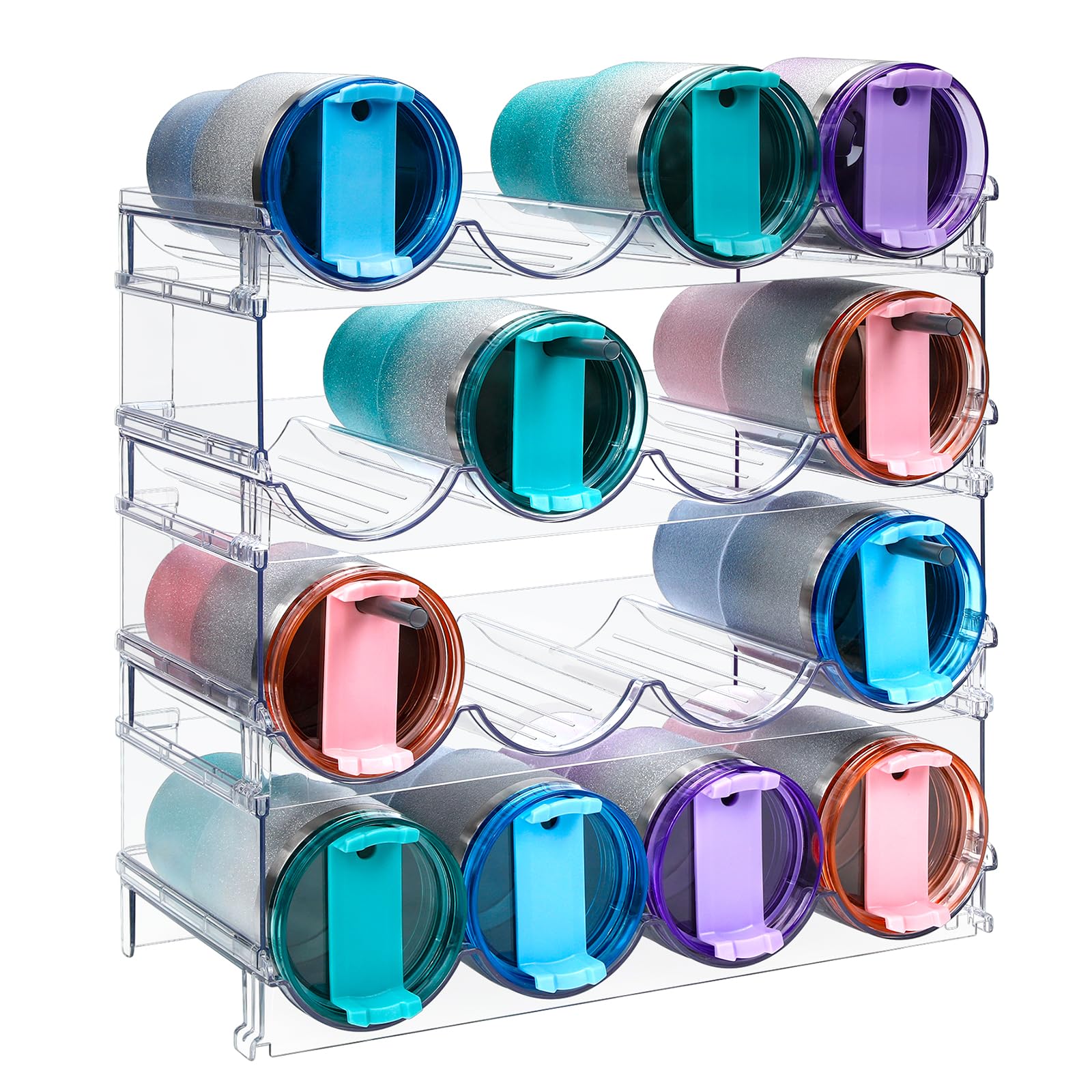 Iroonn Water Bottle Organizer For Cabinet, Stackable Water Bottle Storage Rack, 4 Tier Water Bottle Holder For Kitchen Pantry, T
