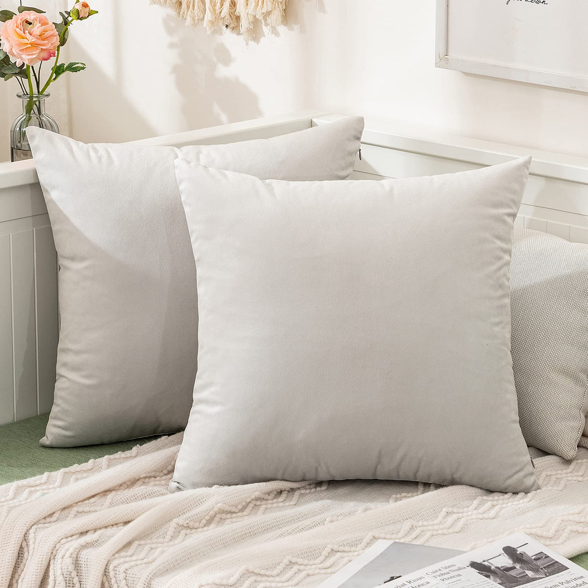 Miulee Pack Of 2, Velvet Soft Solid Decorative Square Throw Pillow Covers Set Cushion Cases Pillowcases For Spring Sofa Bedroom