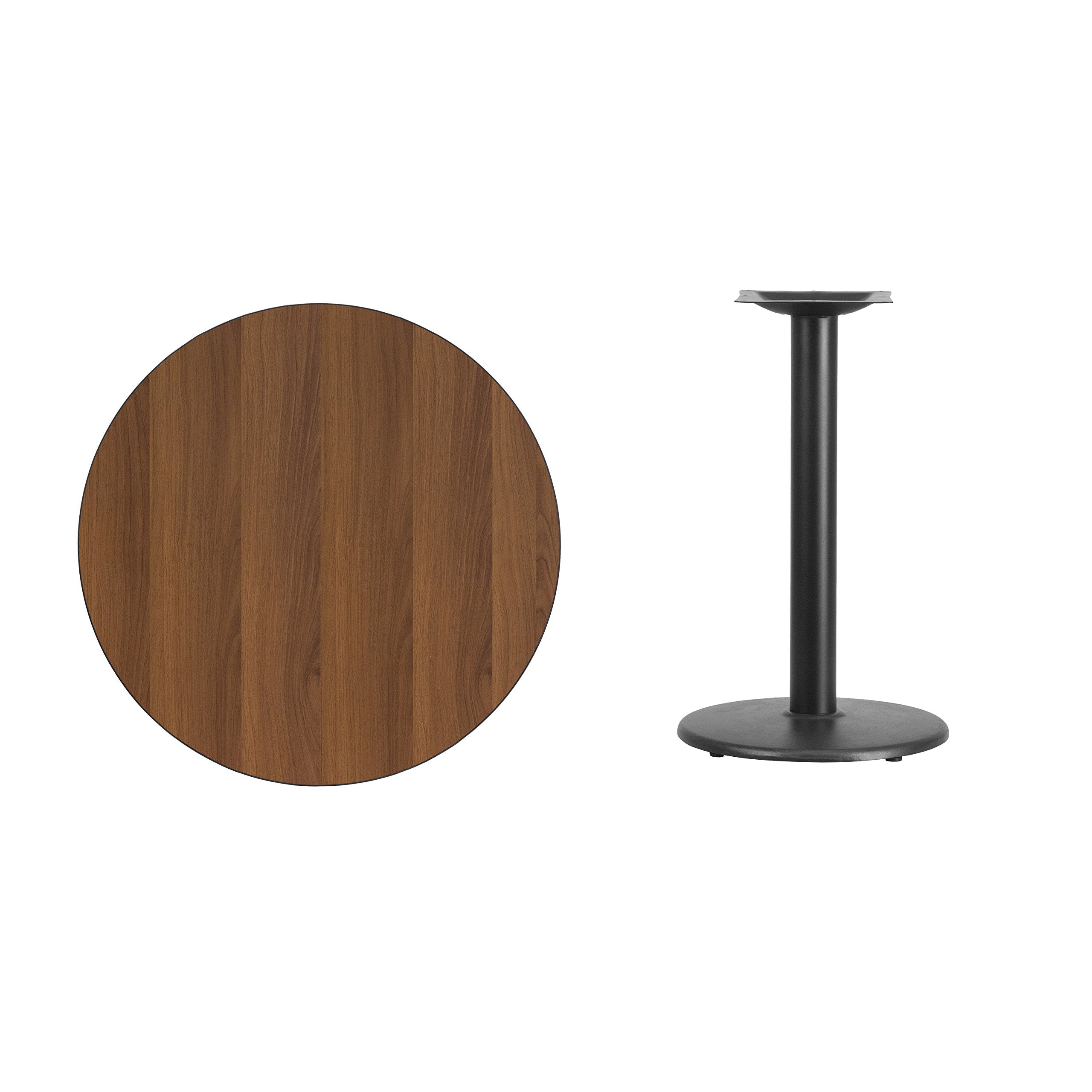 Flash Furniture 30'' Round Walnut Laminate Table Top with 18'' Round Table Height Base