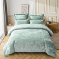 Fredsure Distressed Velvet Comforter Set, 5 Pieces Sage Green King, Distressed Velvet Face And Brushed Microfiber Reverse