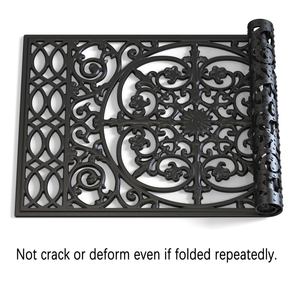 Fiozor Original Rubber Door Mat,Easy Clean,Waterproof Doormats For Patio,Entry,Deck (Black Flower, 30 * 18')