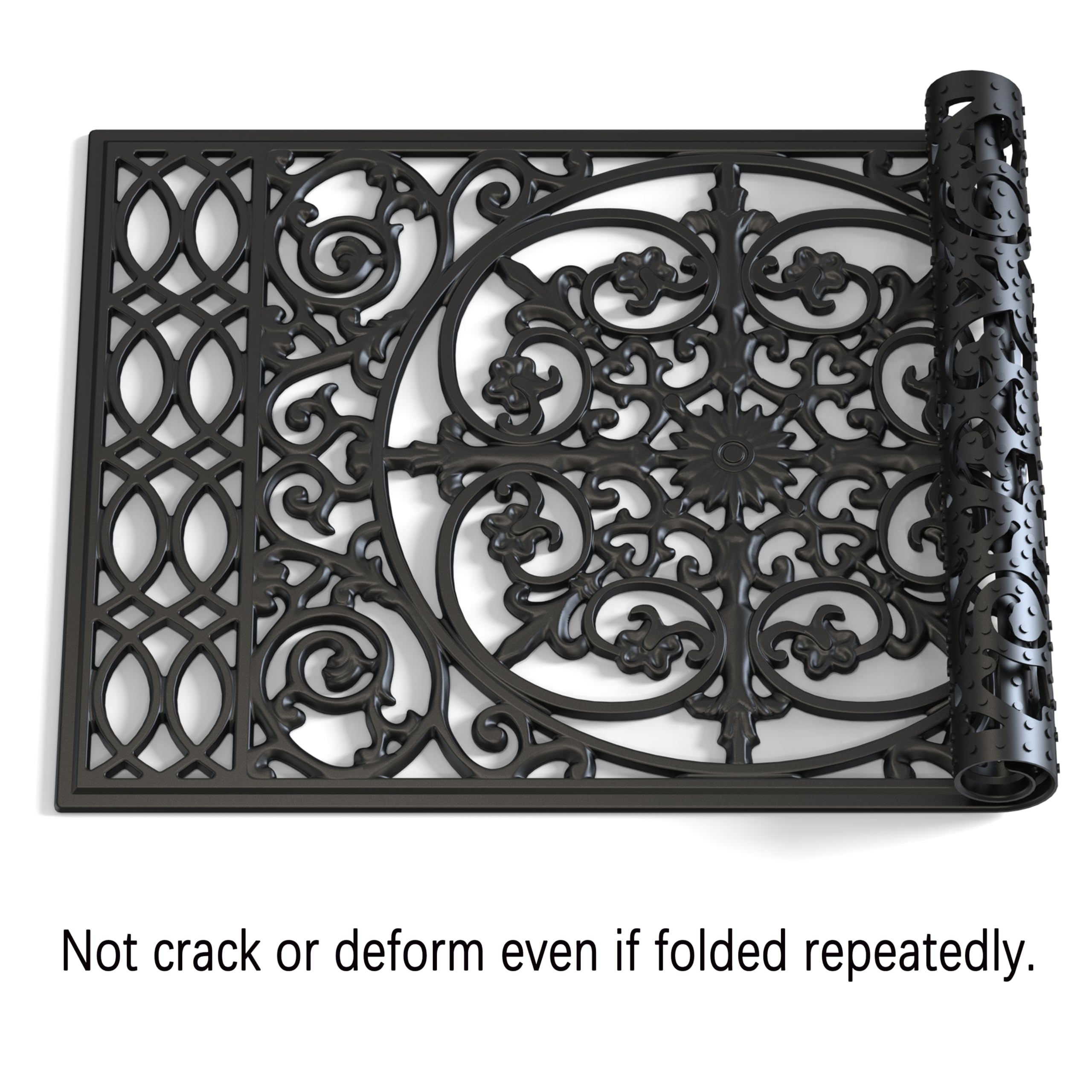 Fiozor Original Rubber Door Mat,Easy Clean,Waterproof Doormats For Patio,Entry,Deck (Black Flower, 30 * 18')