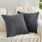 Fancy Homi Set of 2 Dark Grey Boho Decorative Throw Pillow Covers 20x20 Inch with Diagonally Pattern for Living Room Couch Bed S