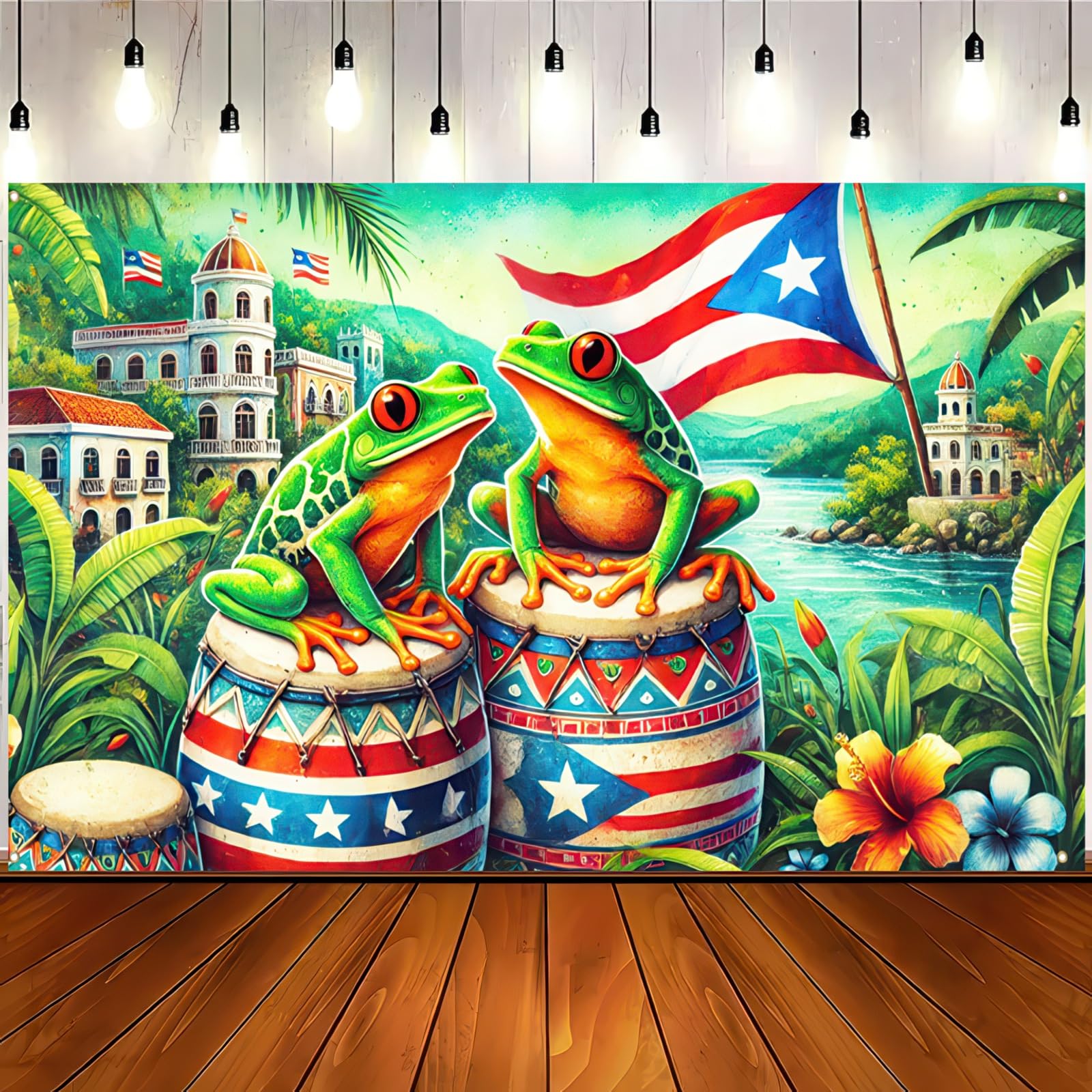 BlissYard Puerto Rico Banner 71 x 43 Inches Tropical Frog Drum Flag Backdrop Puerto Rican Festival Party Decoration Caribbean Cu