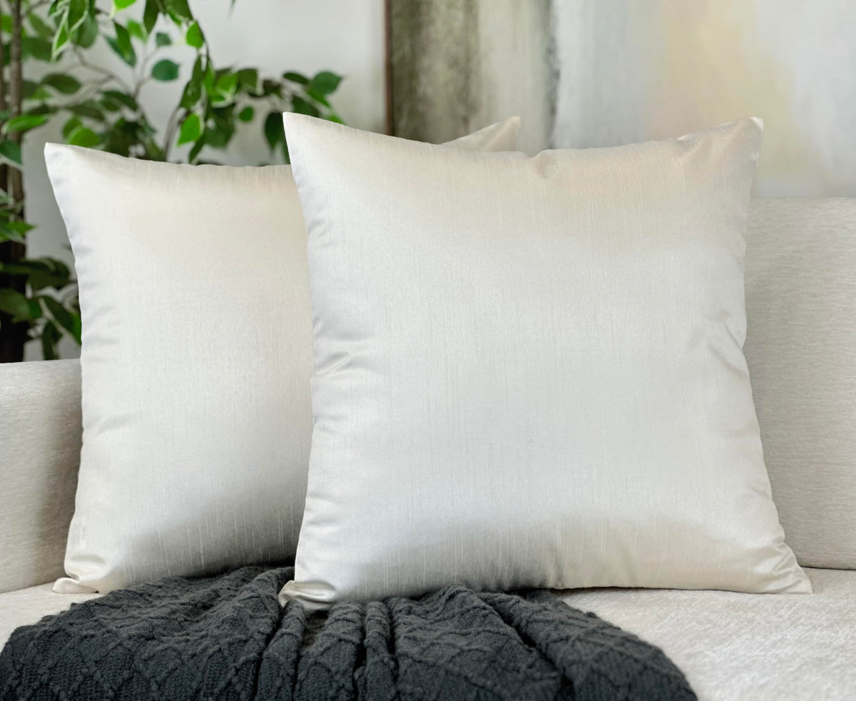 Aiking Home Collection 26X26 Inches Faux Silk Square European Shams, Zipper Closure, Ivory (Set Of 2)