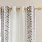 Seekright Grey Boho Curtains 72 Inch Length For Living Room Grommet Semi Sheer Linen Curtains Striped Embroidered Window Curtain