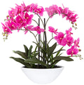 Dahlia Studios Potted Silk Faux Artificial Flowers Arrangement Realistic Pink Orchid in White Ceramic Oval Pot for Home Decorati
