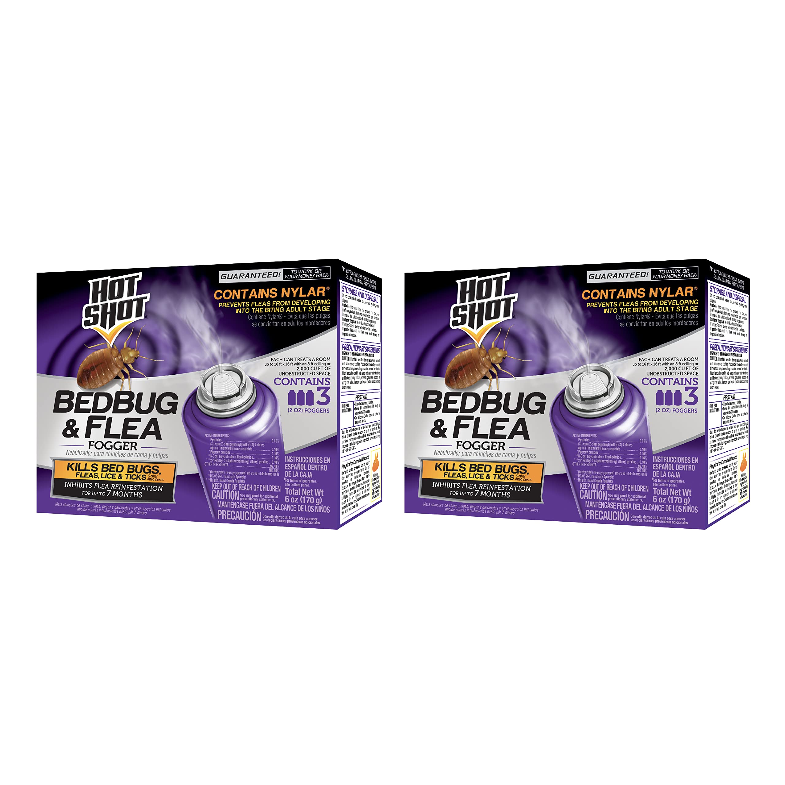 Hot Shot Bedbug And Flea Fogger, Inhibits Flea Reinfestation, 2 Ounce Cans, 6 Count
