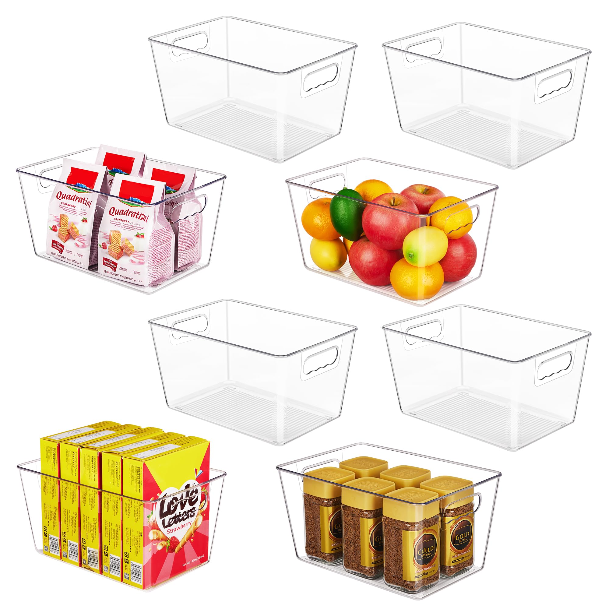 YIHONG Clear Plastic Storage Bins, 8 Pack Pantry Organizer Bins with Handle for Kitchen, Freezer,Cabinet,Closet Organization and