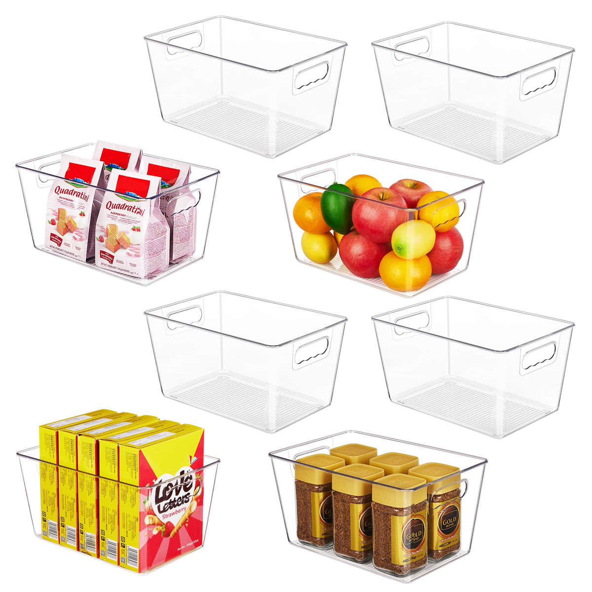 YIHONG Clear Plastic Storage Bins, 8 Pack Pantry Organizer Bins with Handle for Kitchen, Freezer,Cabinet,Closet Organization and
