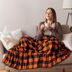Pavilia Black And Orange Buffalo Plaid Fleece Throw Blanket For Couch, Soft Halloween Flannel Blanket For Sofa, Orange Checkered