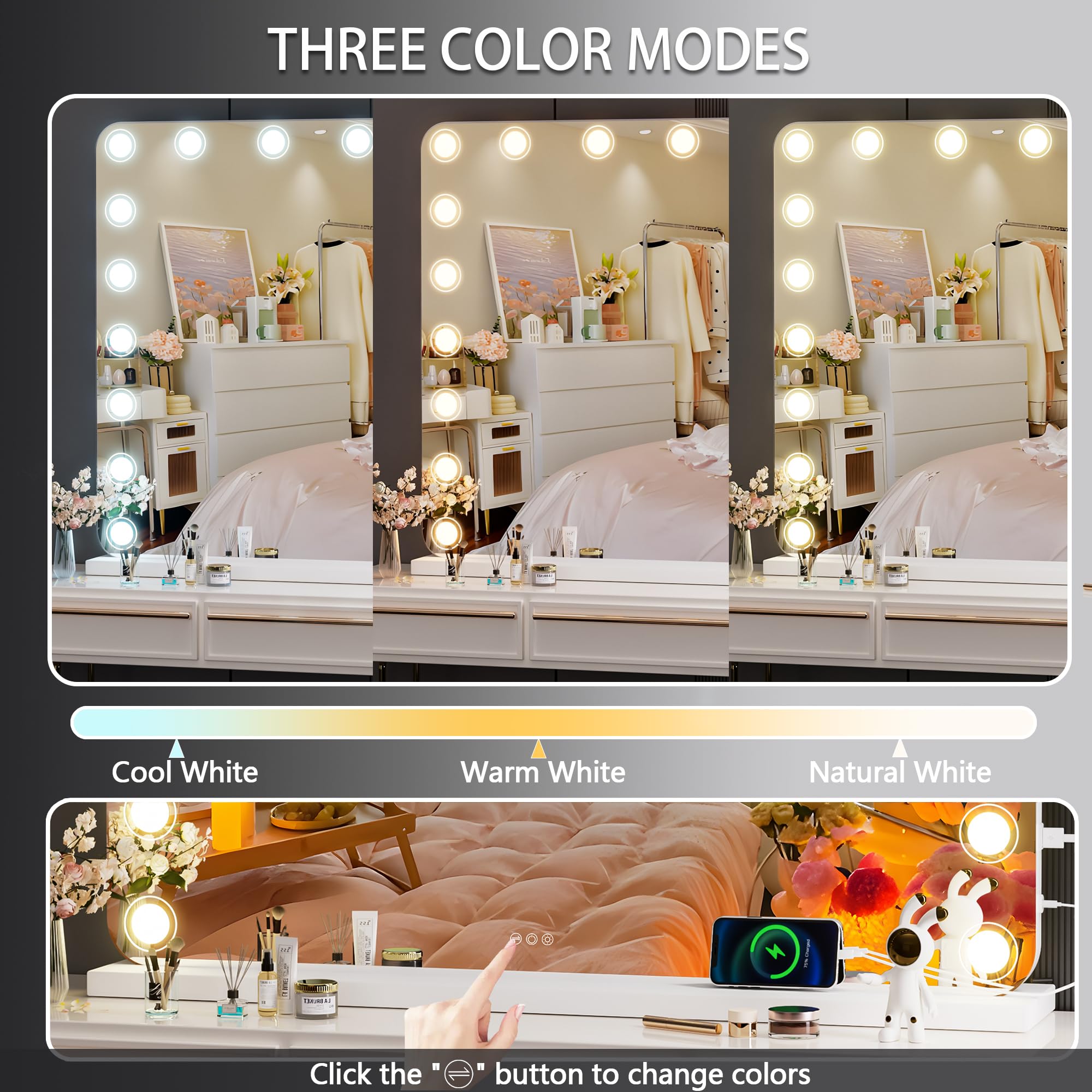 Hasipu Vanity Mirror With Lights, 40' X 32' Makeup Mirror, Light Up Mirror With 19 Dimmable Led Lights And 10X Magnification,