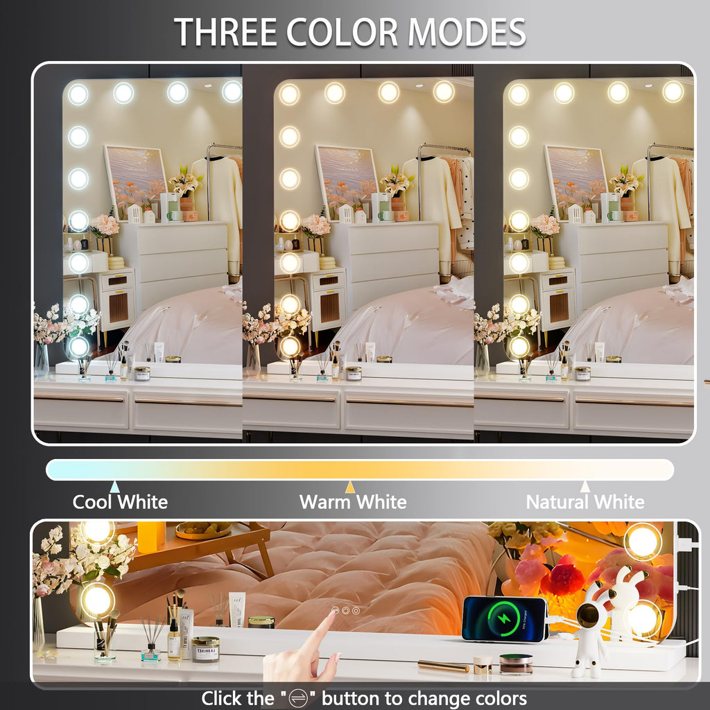 Hasipu Vanity Mirror With Lights, 40' X 32' Makeup Mirror, Light Up Mirror With 19 Dimmable Led Lights And 10X Magnification,