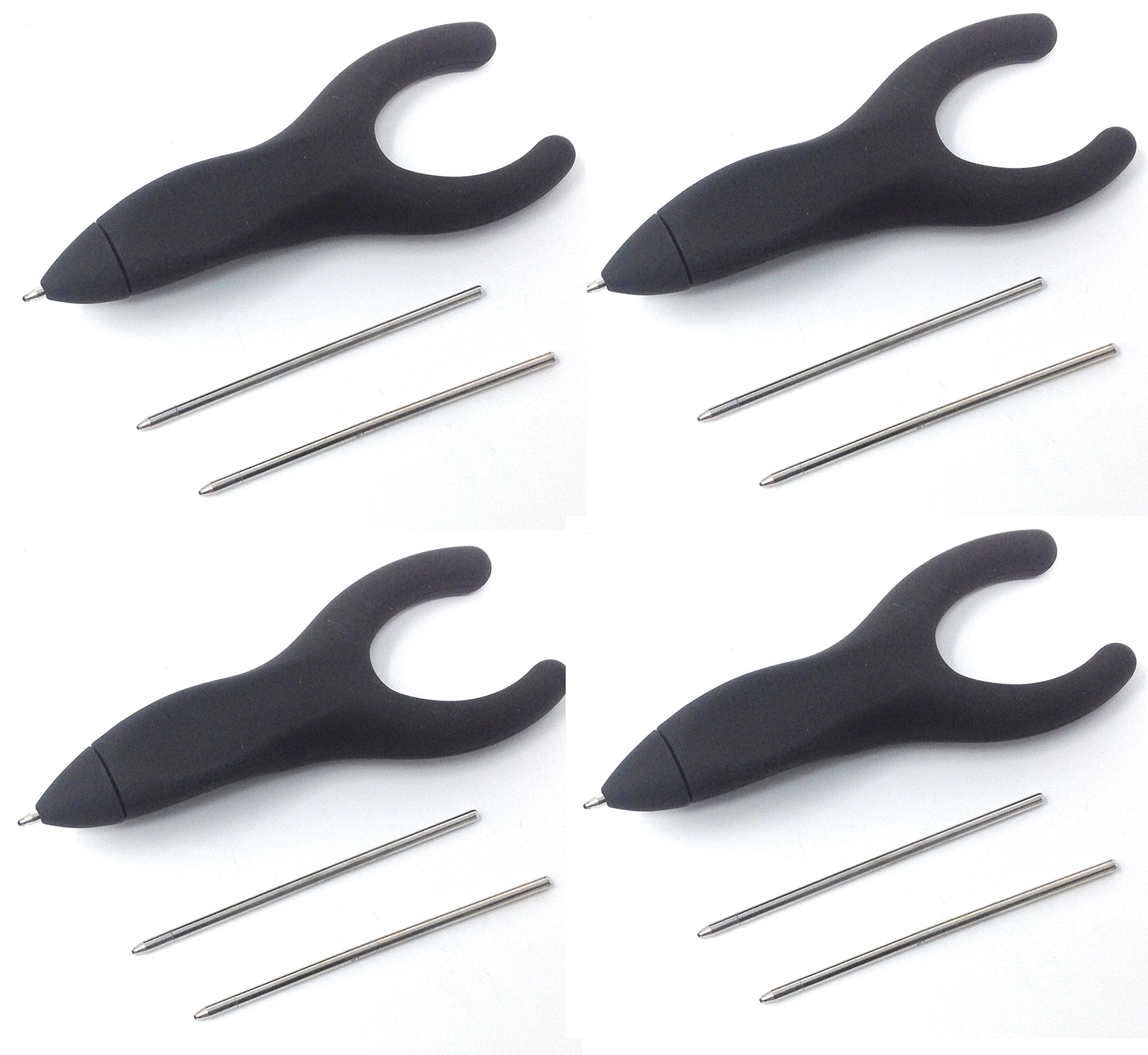 Penagain Ergosof, Ballpoint Pen With Black Ink, Set Of 4 Pens Individually Packaged With Two Black Ink Refills Per Pen (Black)