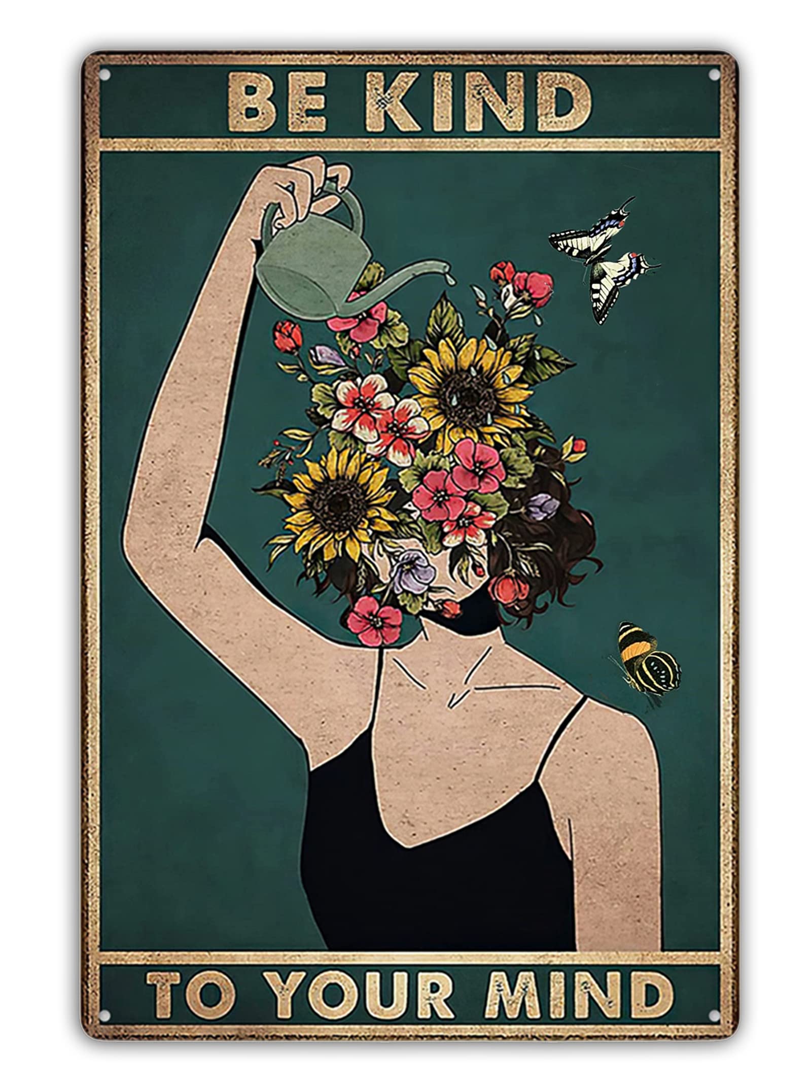 Fmcmly Vintage Tin Signs Be Kind to Your Mind Hippie Boho Art Poster Land Lady Gift Encouragement Gifts for Women Home Kitchen O