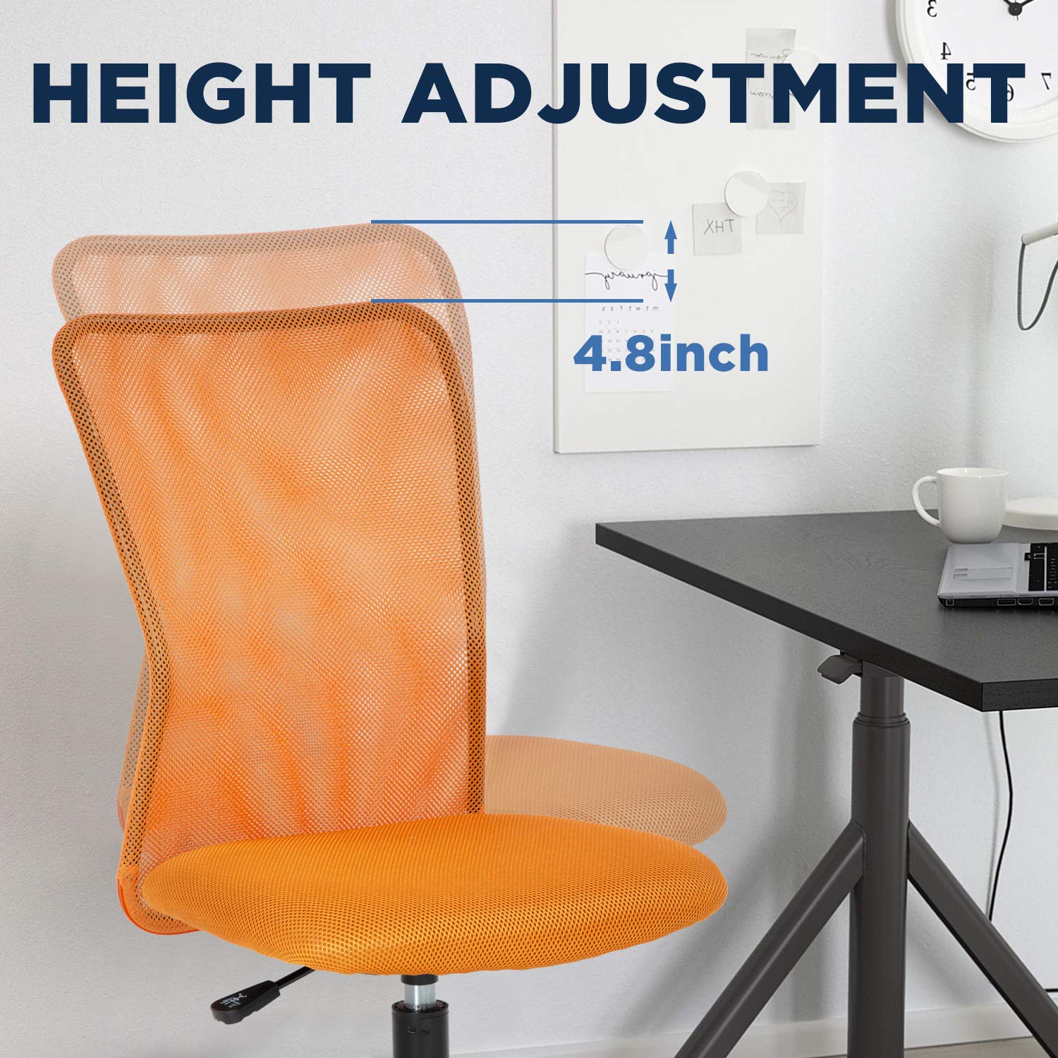 Home Office Chair Mid Back Mesh Desk Chair Armless Computer Chair Ergonomic Task Rolling Swivel Chair Back Support Adjustable Modern Chair With Lumbar Support,Orange