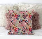 HomeRoots Black Blue 18â€ Red Gold Tropical Zippered Suede Throw Pillow