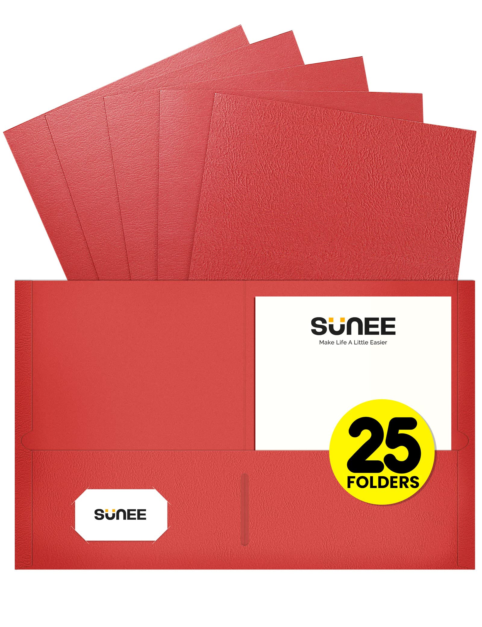 Sunee Folders With Pockets(25 Pack, Red), 2 Pocket Folders Fit Letter Size Paper, Paper File Folder For School Office Home Busin