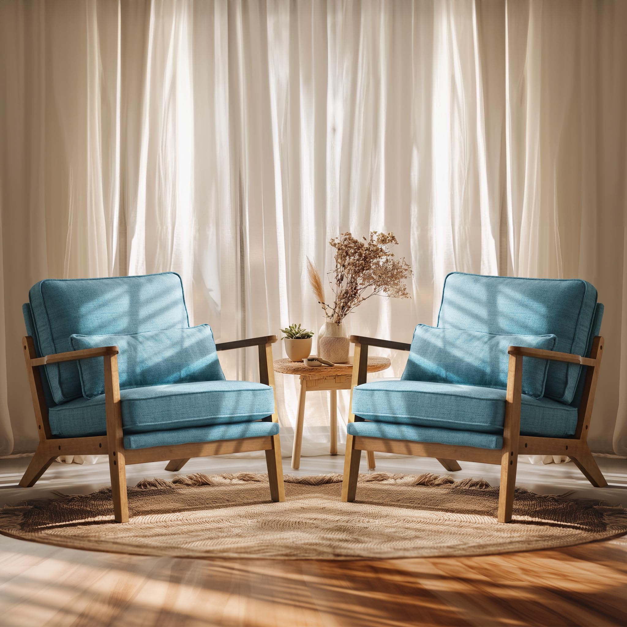 Vingli Solid Wood Wide Armrests Accent Chair Set Of 2,Upholstered Mid Century Modern Chair With Pillow,Comfy Reading Chair,Chair