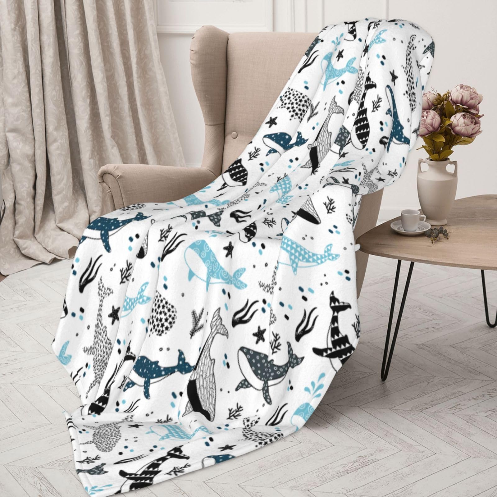 Whales Throw Blanket Lightweight Warm Flannel Fleece Blankets Cozy Soft Air Conditioning Blanket Gifts For Women Men Girls Boys