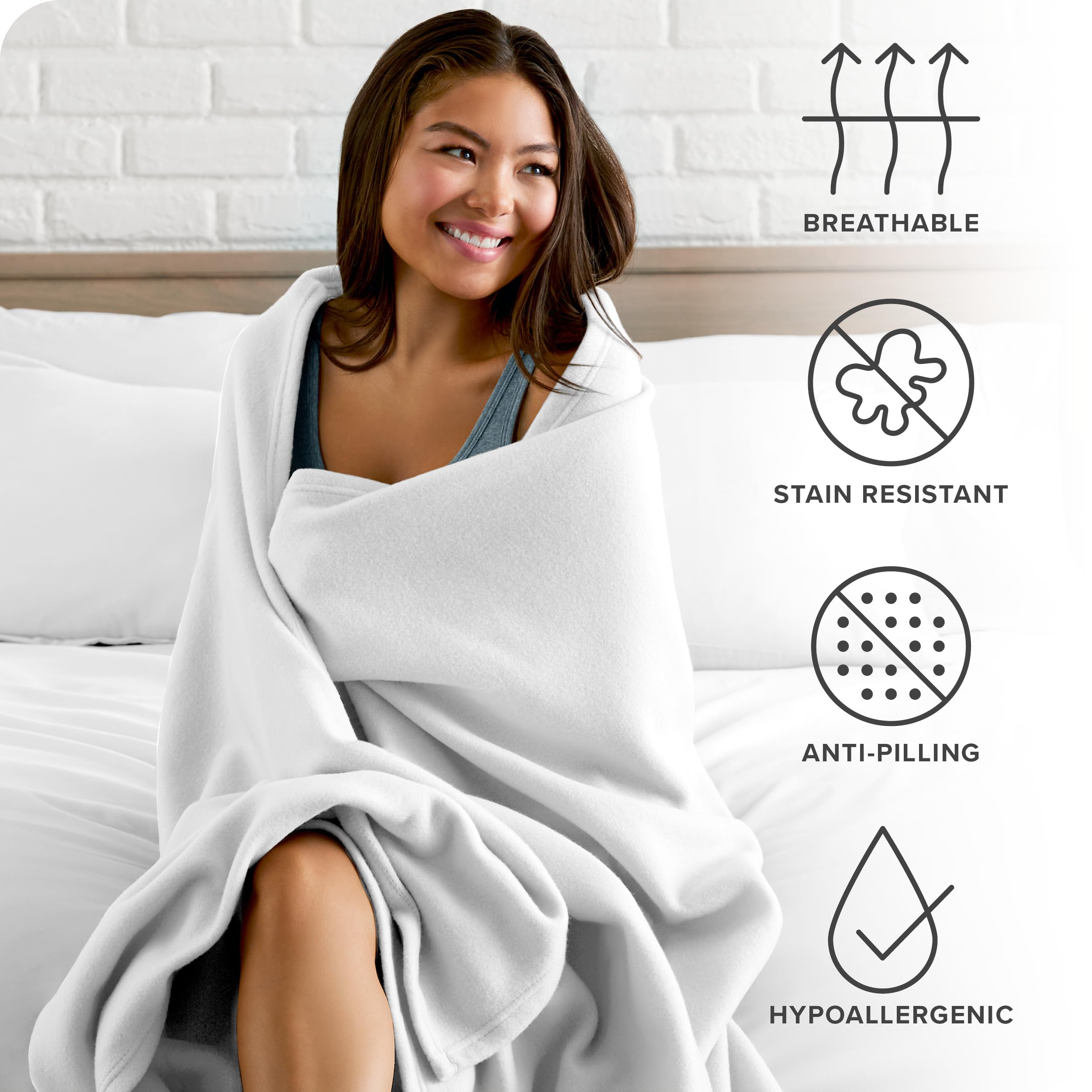 Bare Home Polar Fleece Blanket - Full/Queen Blanket - White - Warm & Cozy - Premium Fleece Blanket - Blanket For Bed, Sofa, Camp