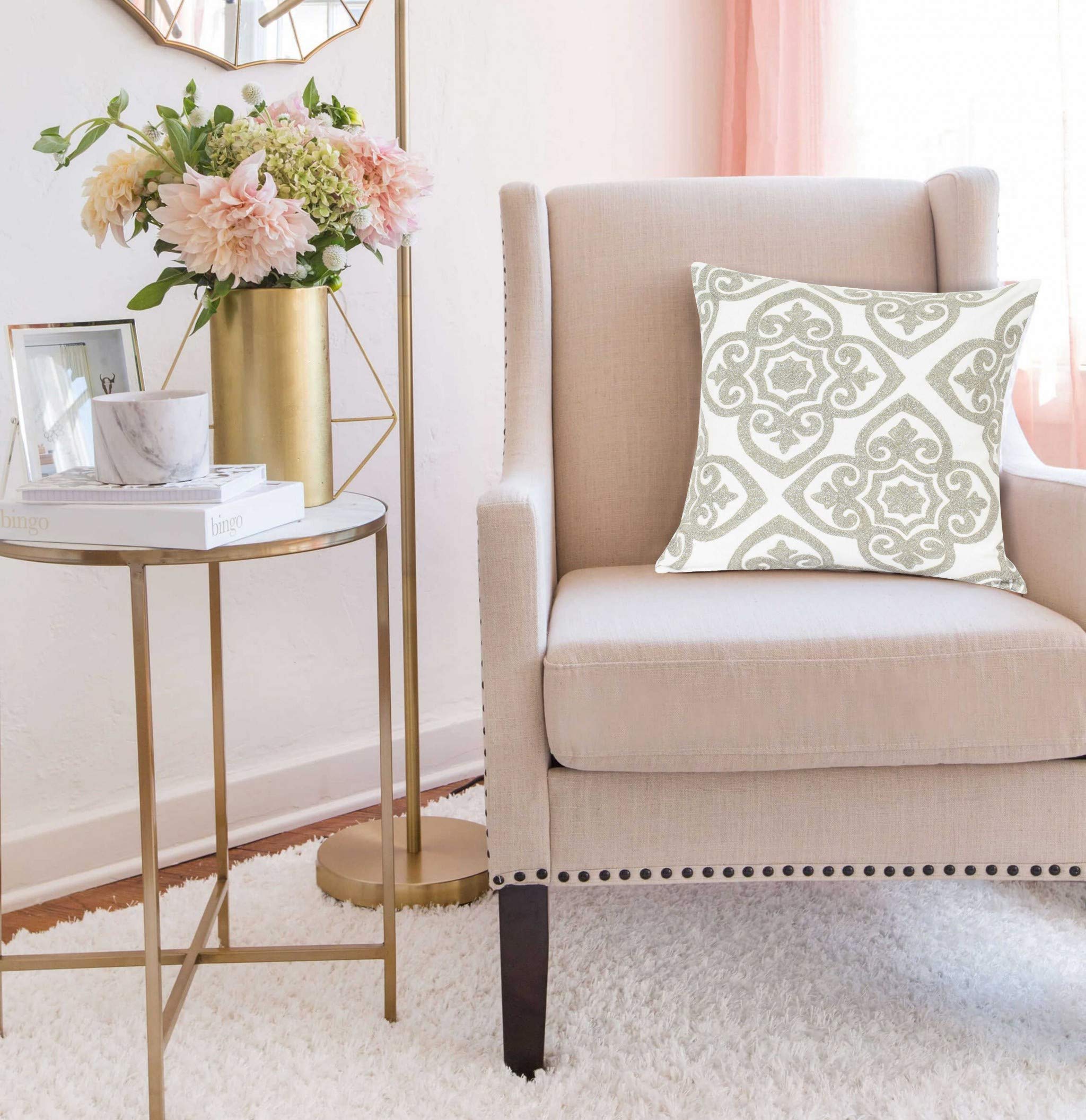 HomeRoots 100% Cotton Parkland Collection Noori Bling Ivory Pillow Cover