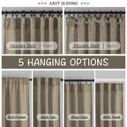 Donren Retro Linen Blend Back Tab Curtains 90 Inches Long,2 Panels Set For Living Room Hook Belt Loops Pocket Sack Draperies Light Filtering Semi Transparent Window Curtains For Bedroom,Taupe,52'Wide