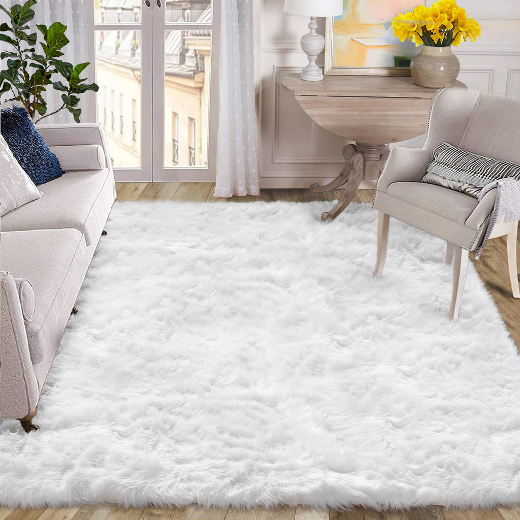 ORINOVA White Rugs for Living Room 6x9 Area Rugs for Bedroom Large Washable Faux Sheepskin Fluffy Fur Rug Nursery Rugs Room D  c