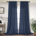 Navy Blue Linen Curtains 108 Inches Long For Living Room 2 Panels Back Tab Pocket Ceiling Draperies Semi Sheer Cotton Textured D