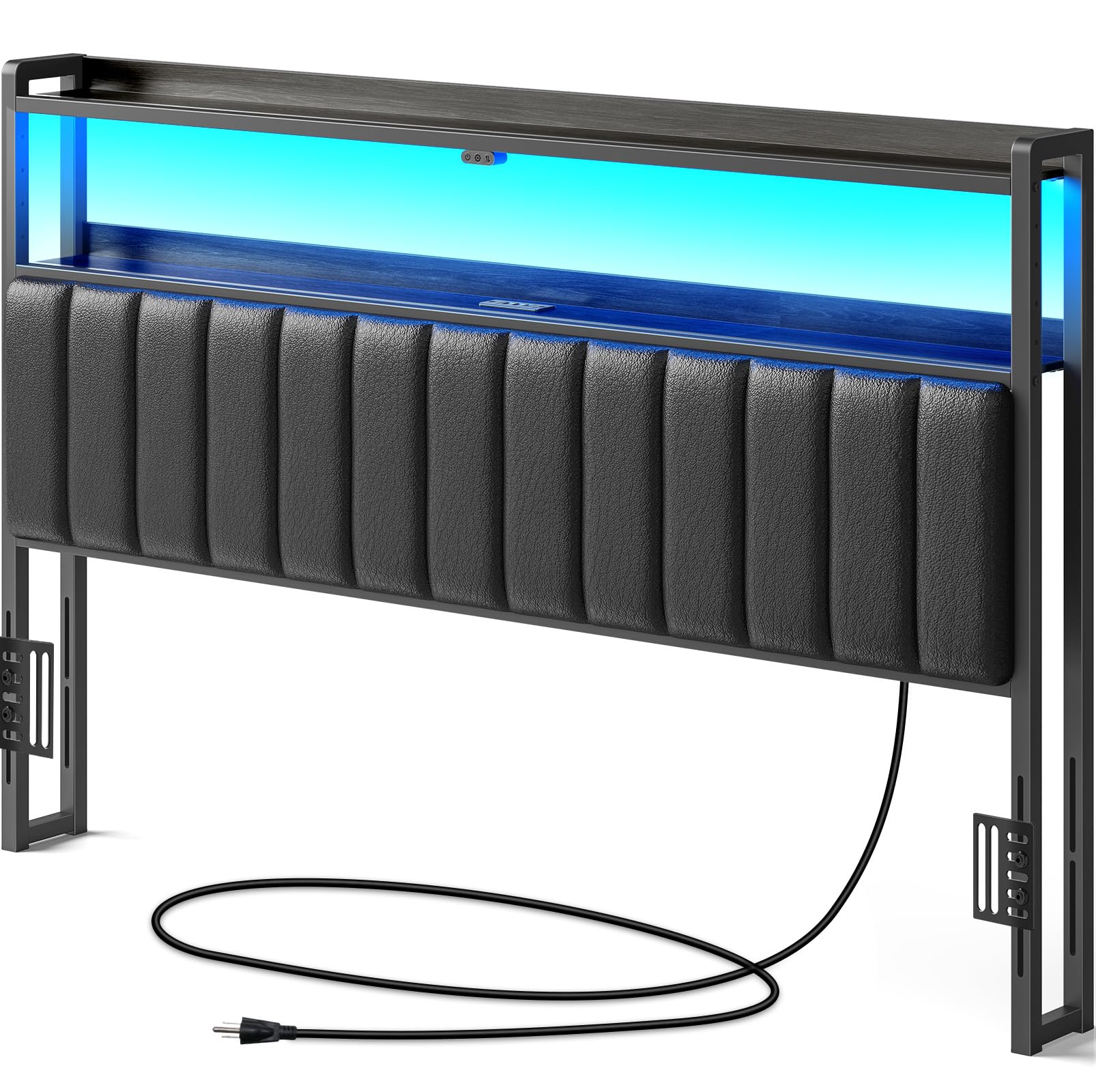 Rolanstar Headboard for King Size Bed with Storage, 60,000 DIY Color of LED Light, Head Board with USB & Type C Port, Height Adj
