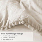 Codi Beige Comforter Set Queen - Boho Aesthetic Pom Fringe Bedding For Teen Girls, Cute Soft Washed Microfiber Taupe Bed Sets, L