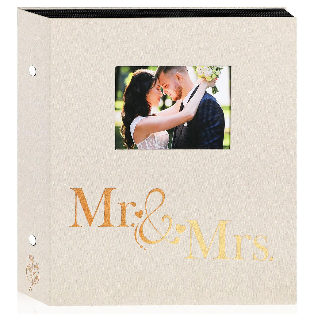 Lanpn Wedding Photo Album 4x6 600 Pocket Photos Slip in, Linen Cover Large Capacity Newlywed Marriage Window Album Hold 600 Hori
