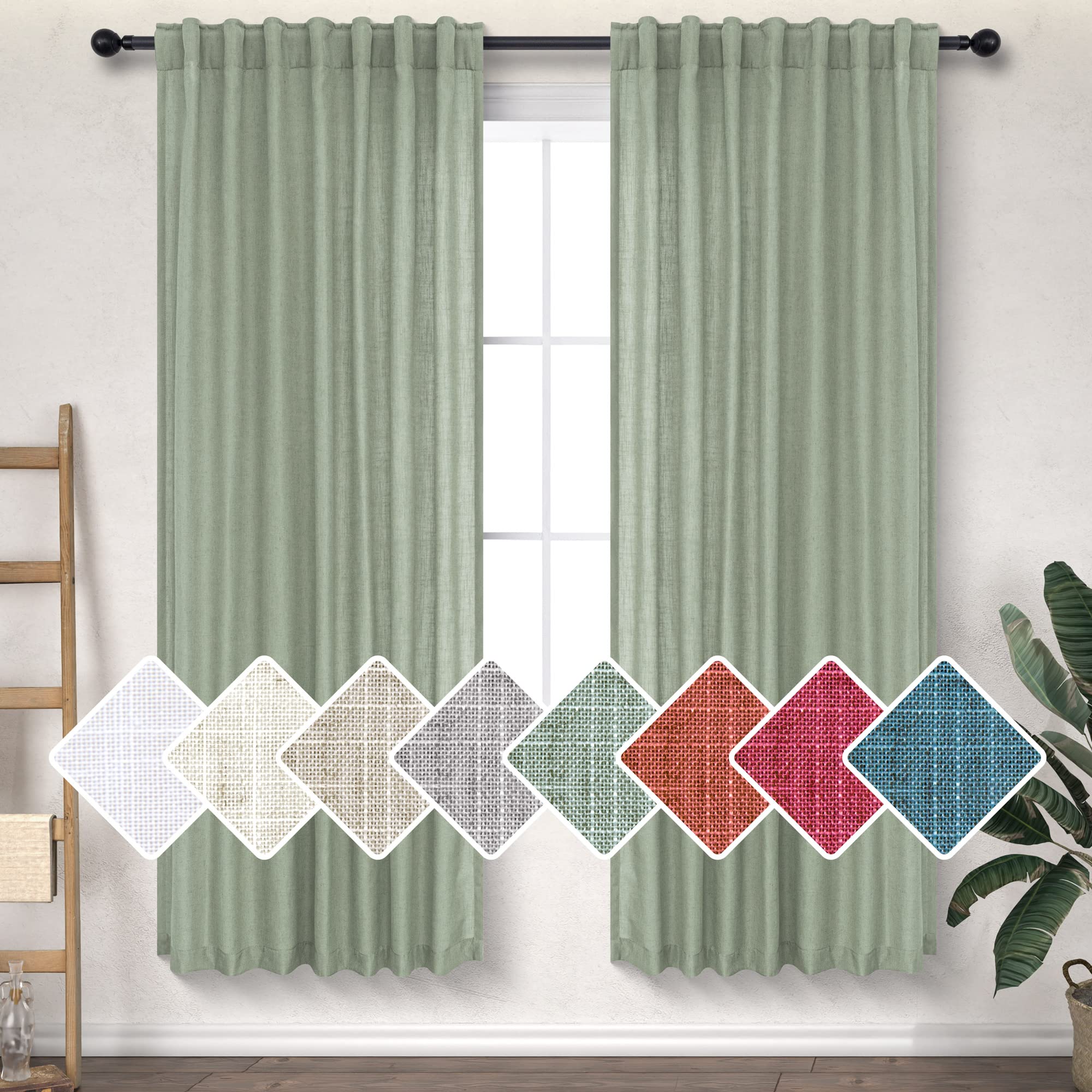 Dancurton Sage Green Curtains 72 Inch Length For Living Room Dining 2 Panels Back Tab Pocket Pleated Linen Drape Boho Neutral Ru