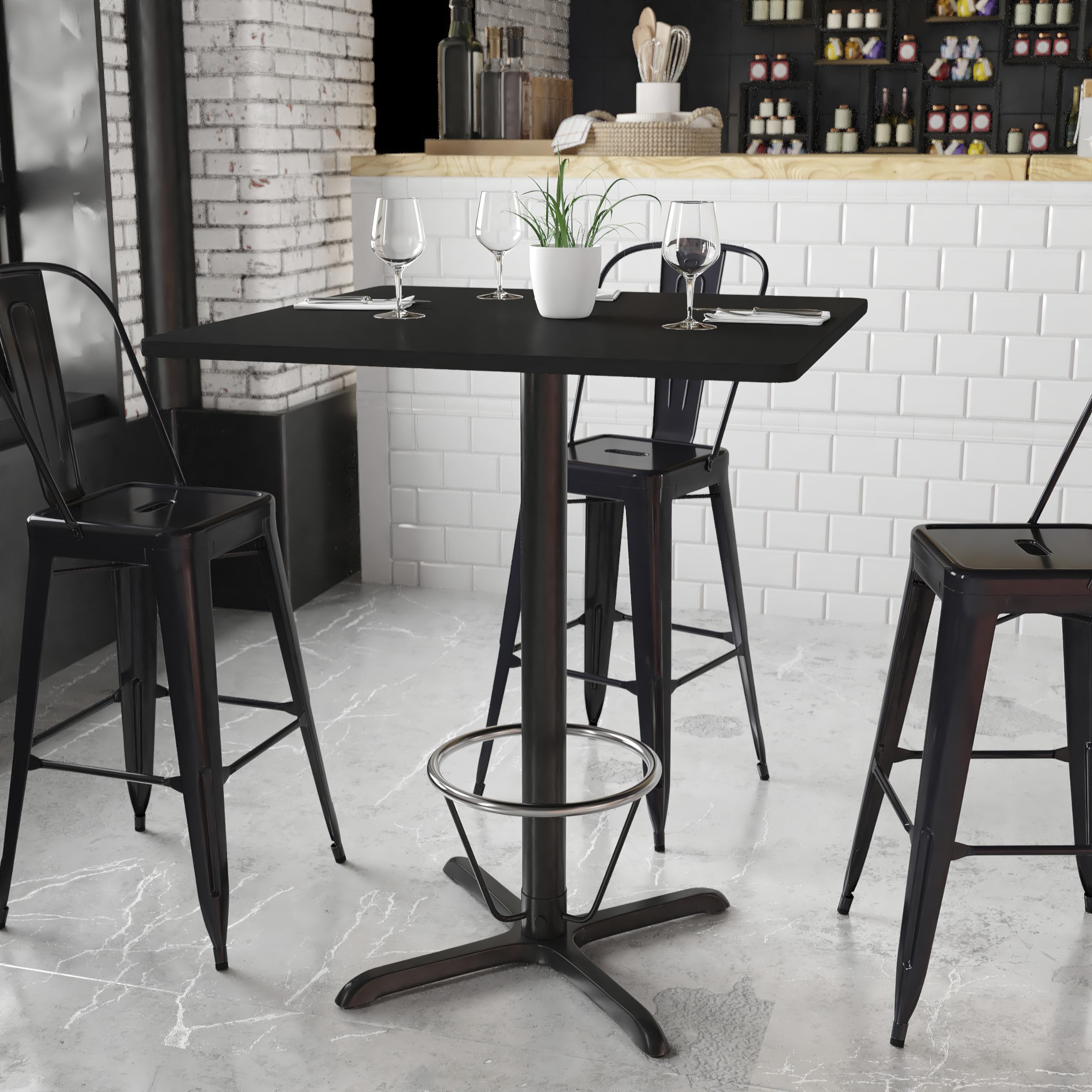Flash Furniture Stiles 36'' Square Black Laminate Table Top With 30'' X 30'' Bar Height Table Base And Foot Ring