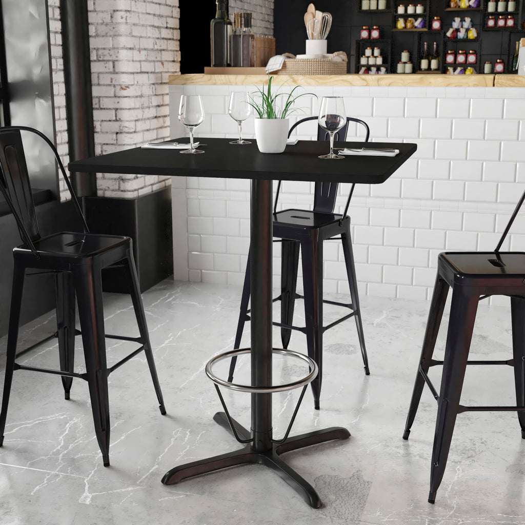 Flash Furniture Stiles 36'' Square Black Laminate Table Top With 30'' X 30'' Bar Height Table Base And Foot Ring