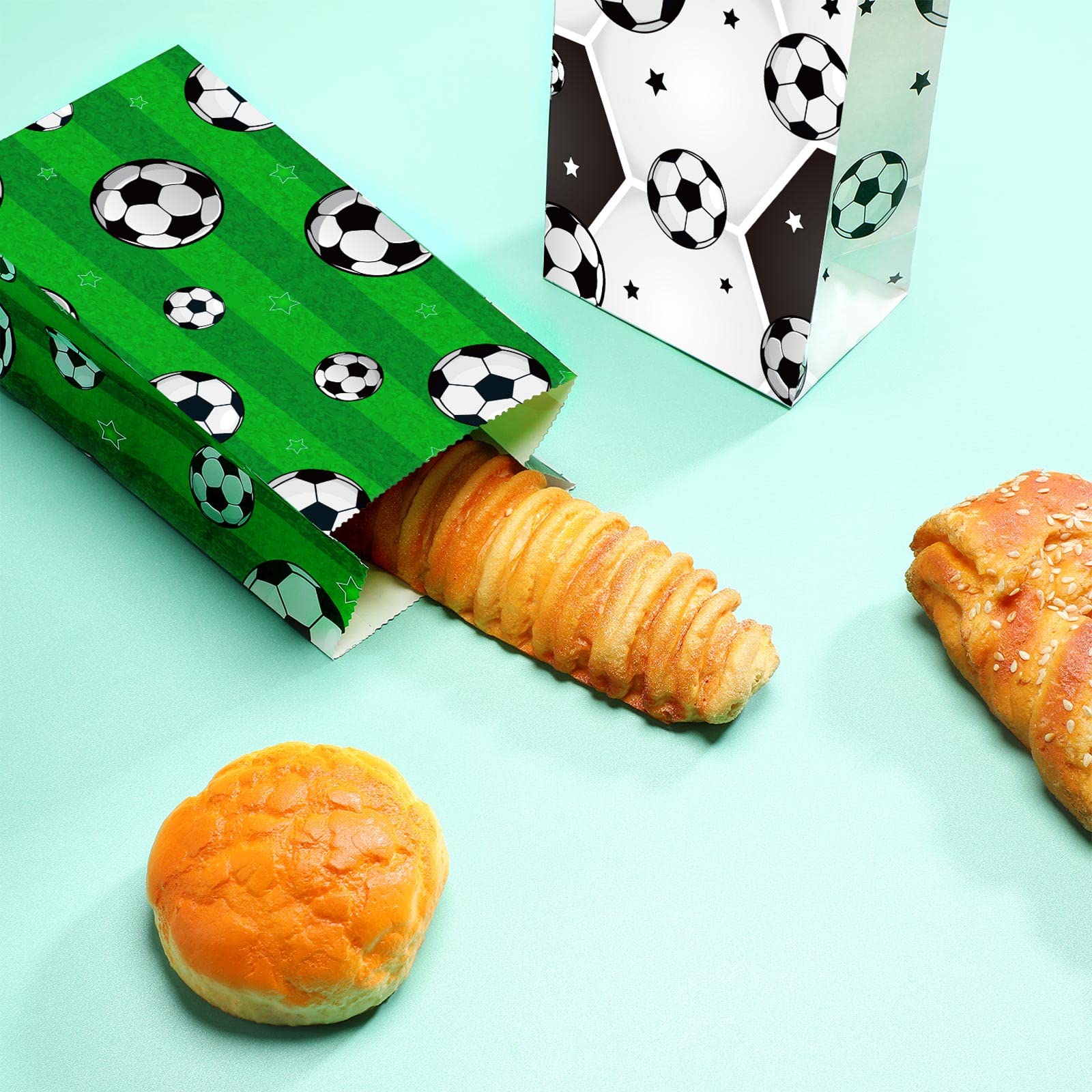 Chrisfall 24 Pcs Soccer Party Favor Bag Paper Soccer Goodie Bag Soccer Treat Candy Bag Football Snack Bag Soccer Paper Print Gif