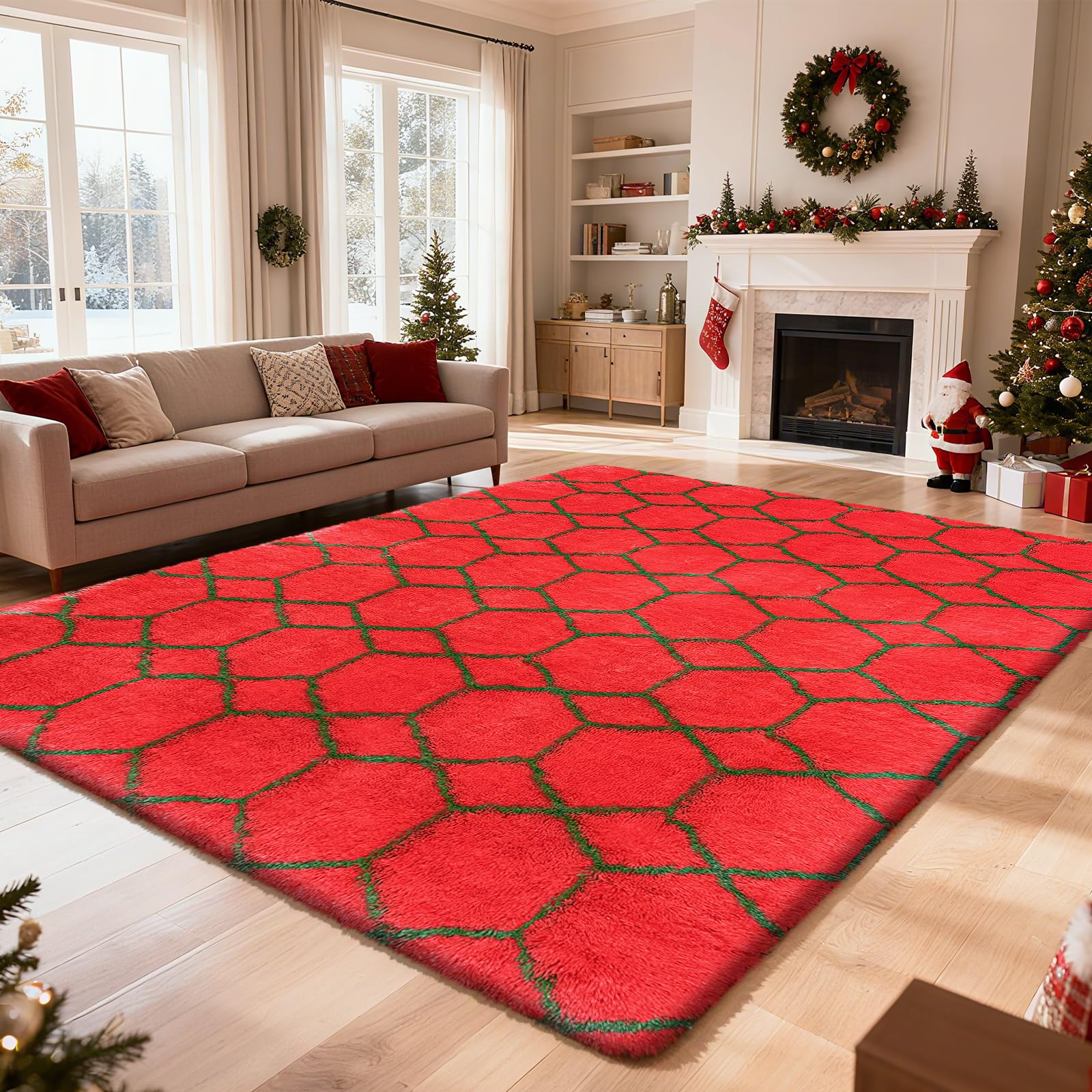 Shag Area Rug for Bedroom 5x8,Fluffy Area Rugs for Living Room,Geometric Soft Fuzzy Rug Non-Shedding Indoor Plush Carpet for Kid