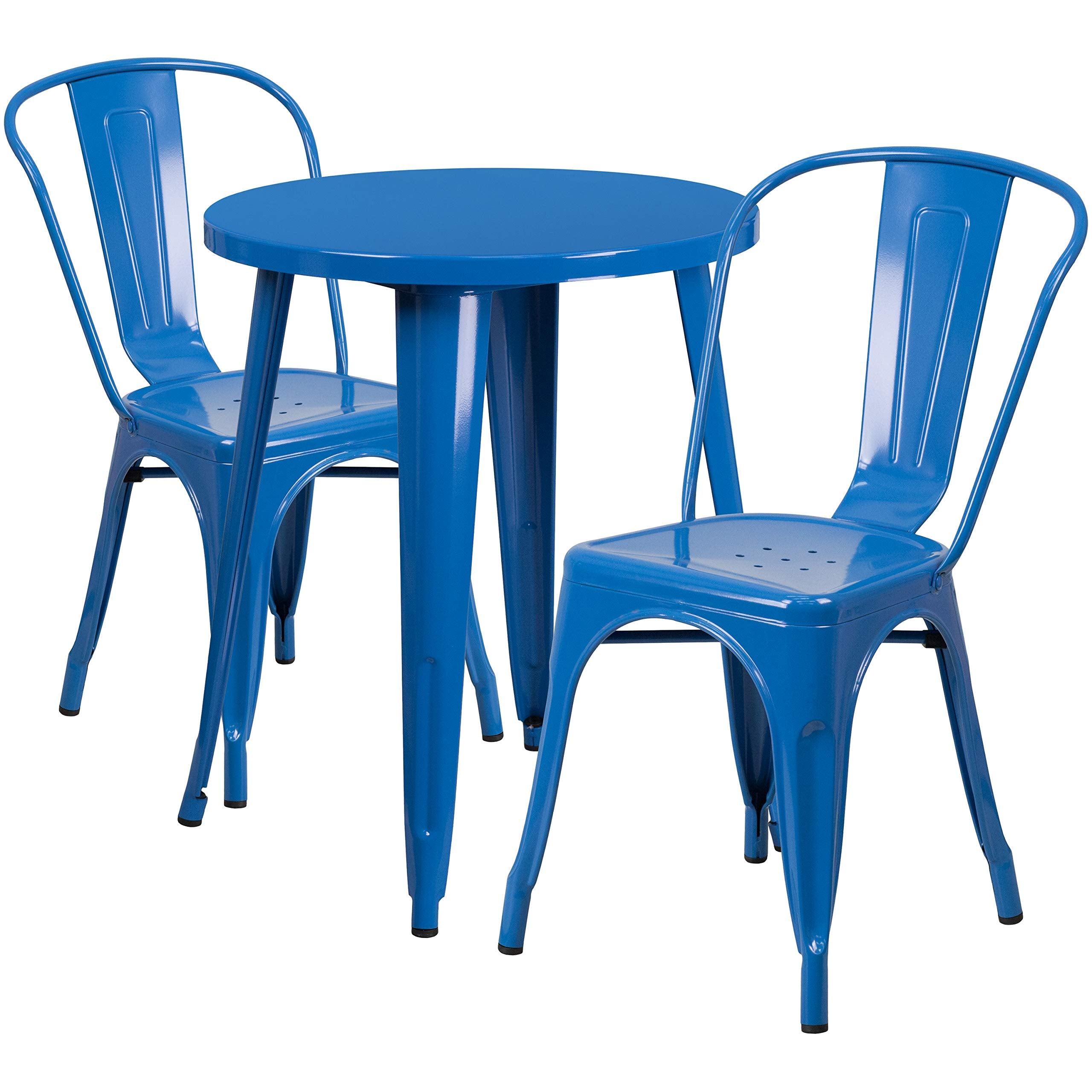 Flash Furniture Commercial Grade 24&quot; Round Blue Metal Indoor-Outdoor Table Set With 2 Cafe Chairs
