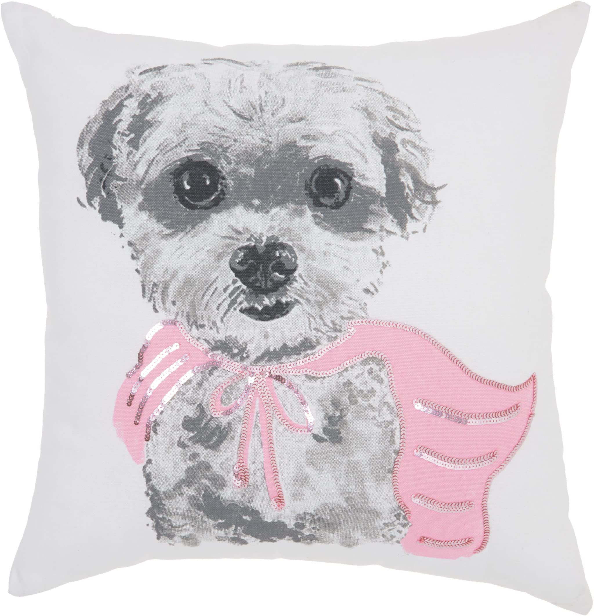 HomeRoots 100% Cotton White and Pink Super Pup Throw Pillow