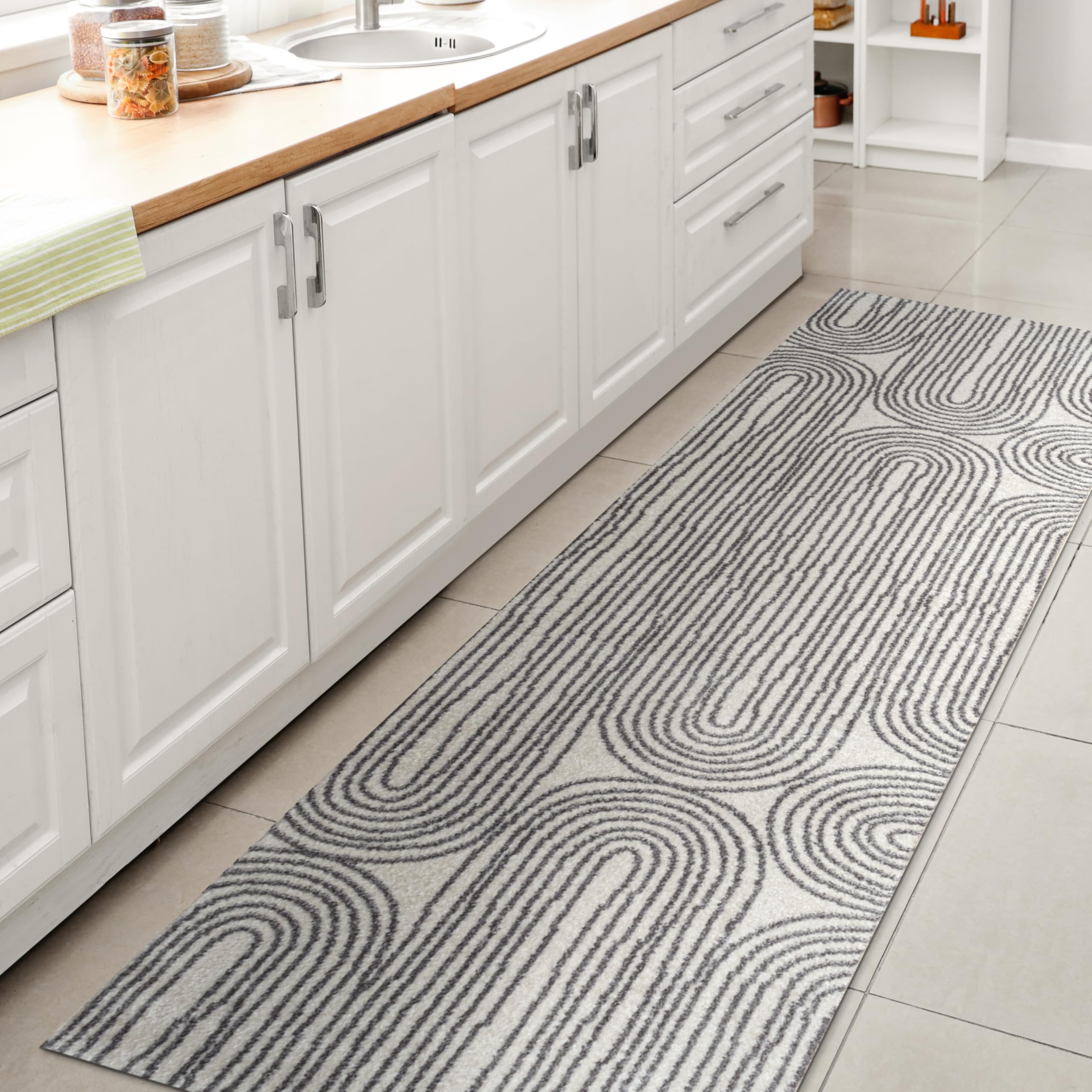 JONATHAN Y WSH310A-28 Doodle Contemporary Glam Geometric Machine-Washable Cream/Dark Gray 2 ft. x 8 ft. Runner Rug, Bohemian, Co