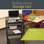 Pearington AV Presentation Cart Stand Metal Black Adjustable Shelves 4 Wheels 4 Outlets 12ft Cord