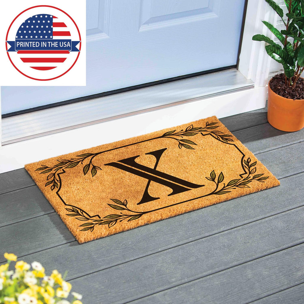 Evergreen Monogram Coir Doormat | Letter X | Front Door Mat For Outdoor Indoor Entrance | 28X16 Inches | Non-Slip Backing Doorwa