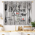 Laifzere Farmhouse Rustic Grey Kitchen Curtains Vintage Fork Spoon Retro Small Short Cafe Window Curtains Barn Country Wooden Wo