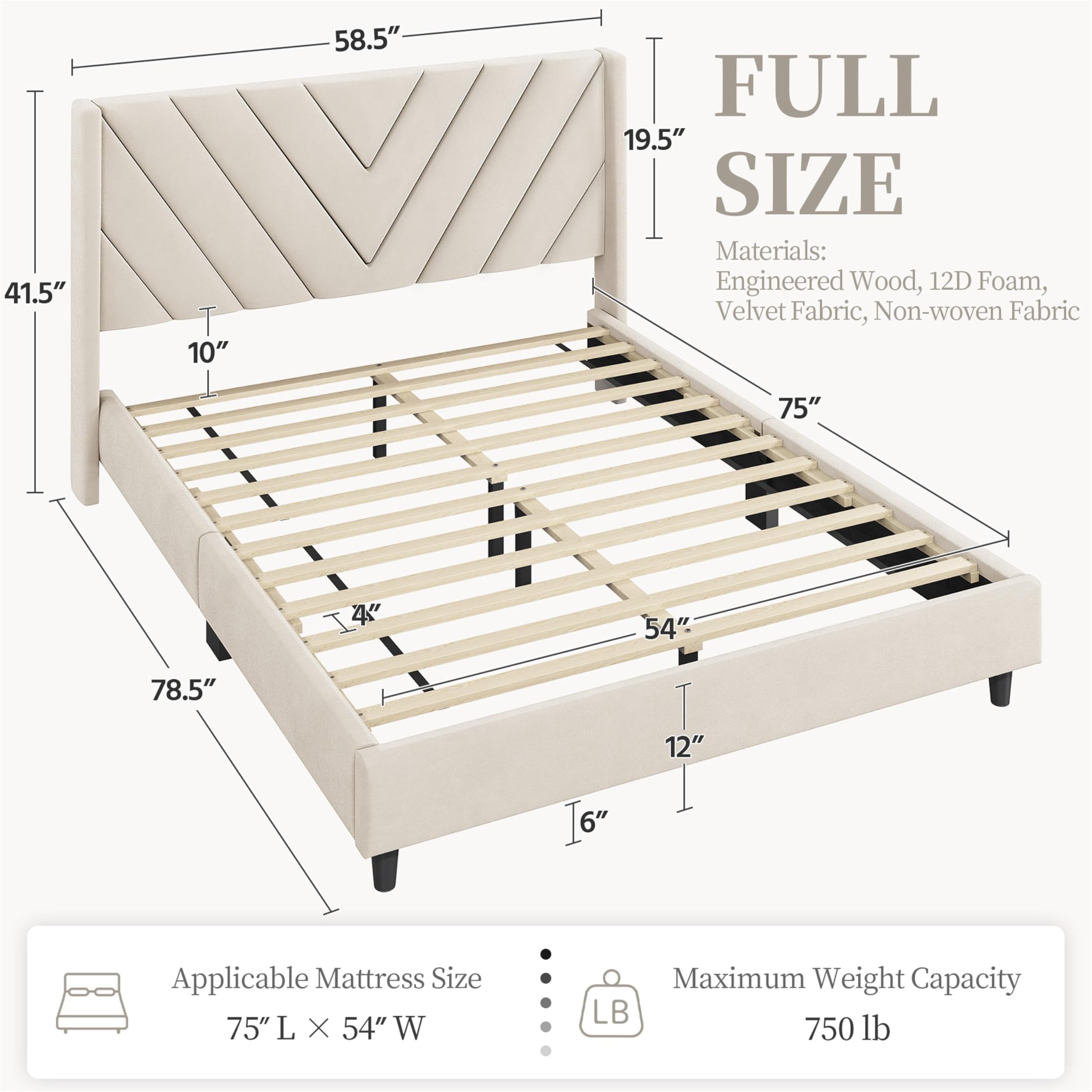 Yaheetech Full Bed Frame Upholstered Platform Bed With Wing Side Tufted Headboard/Sturdy Wooden Slat Support/No Box Spring Needed/Mattress Foundation,Beige Full Bed