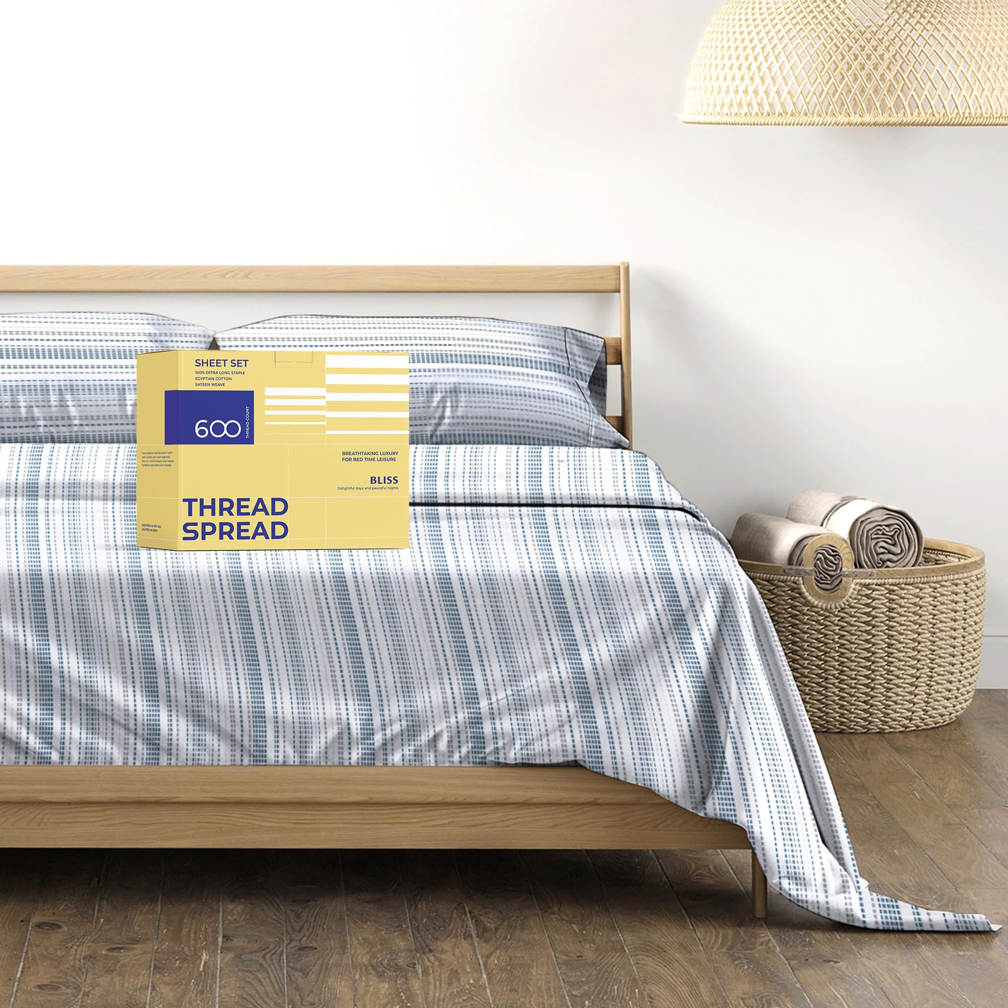 Thread Spread 100% Egyptian Cotton Printed Bed Sheets - 600 Thread Count 4 Pc California King Sheet Set, Hotel Luxury Bedsheets, 16' Deep Pocket Cooling Sheets For Cal King Size Bed - Dotted Stripe