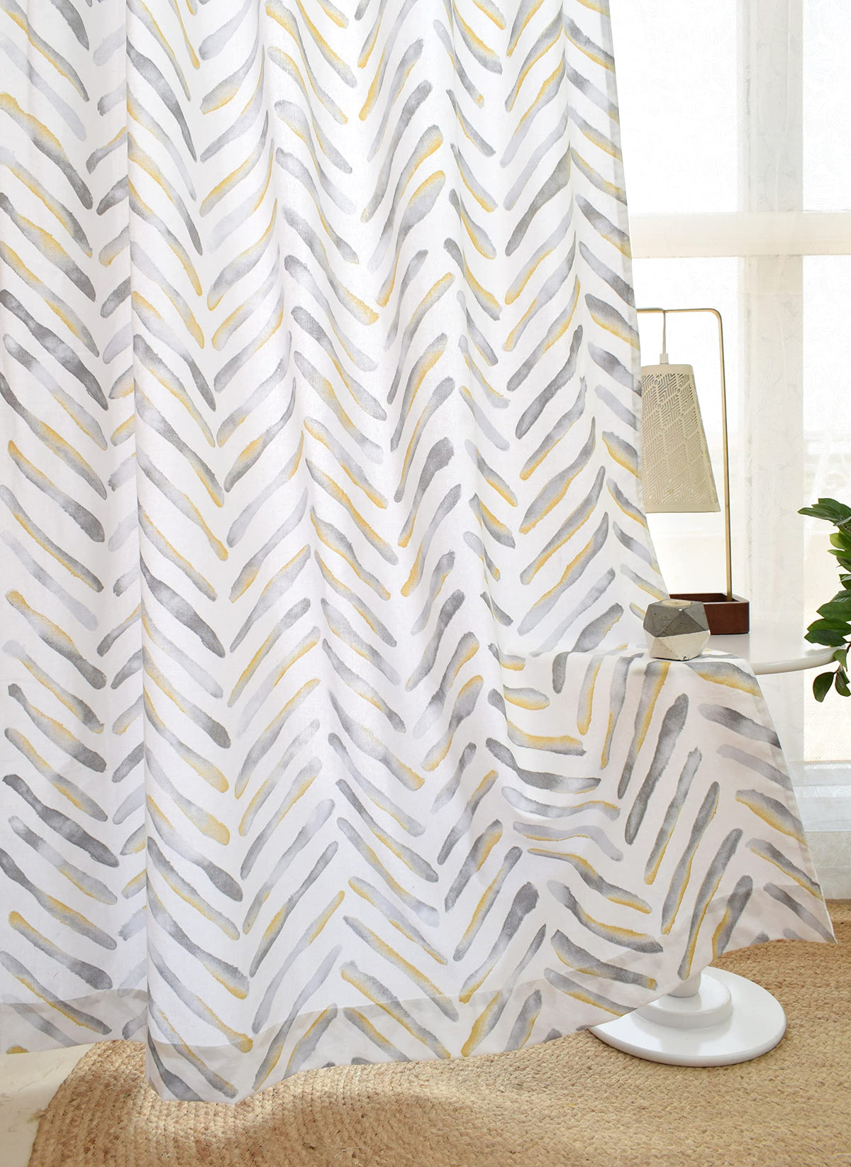 Tranquebar Curtain Co. Cotton Curtains 8 Feet Long, 6065% Room Darkening, Yellow & Grey Watercolor Chevron Print, 8 Feet Curtai
