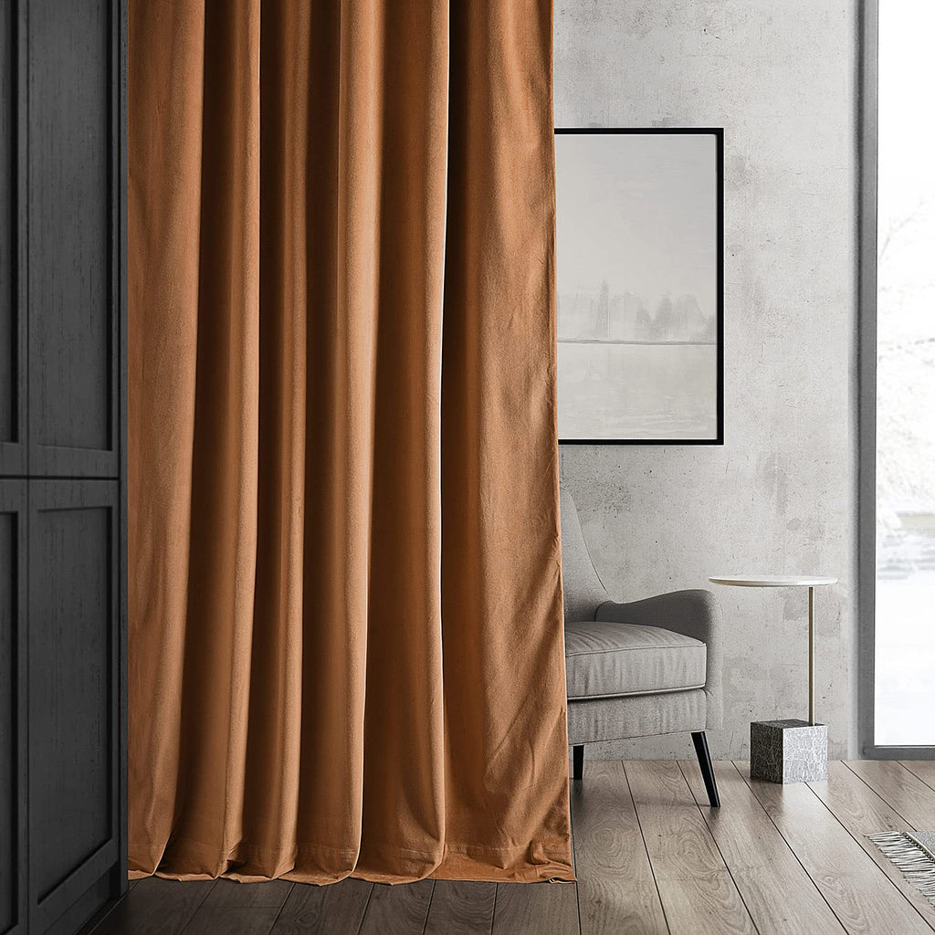 Hpd Half Price Drapes Signature Velvet Thermal Blackout Curtains For Living Room 108 Inch Long (1 Panel) Rod Pocket Insulated Blackout Curtains For Bedroom Window Curtains, 50W X 108L, Burnt Pumpkin